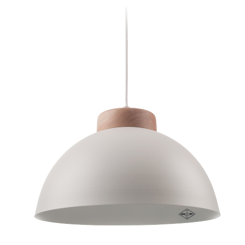 Colgante modelo Nordic E27 blanco con madera 26cm de alto y 38cm de ancho